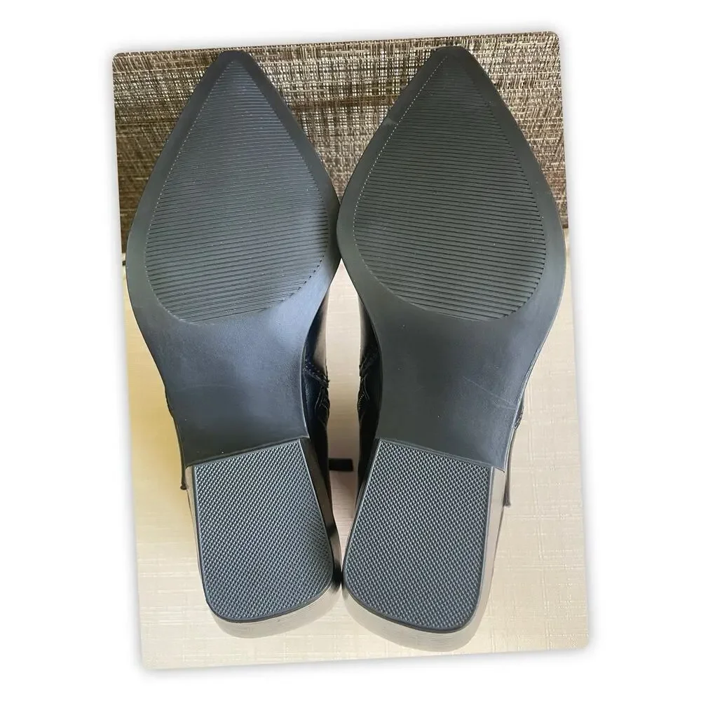 Madden Girl Women’s Black Western Ankle Boots Pointed Toe Block Heel 8M NWOT
